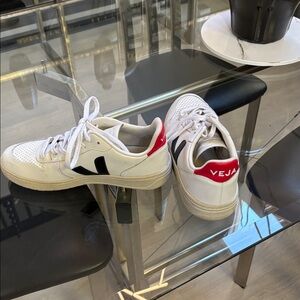 Veja White Sneakers with Red and Black Accents